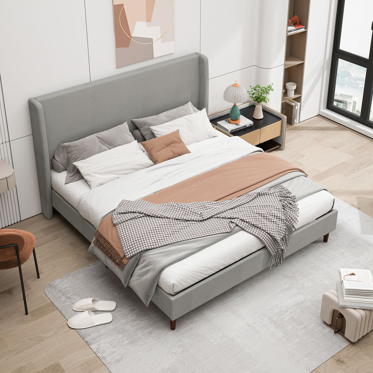 Upholstered Bed & High Headboard Design