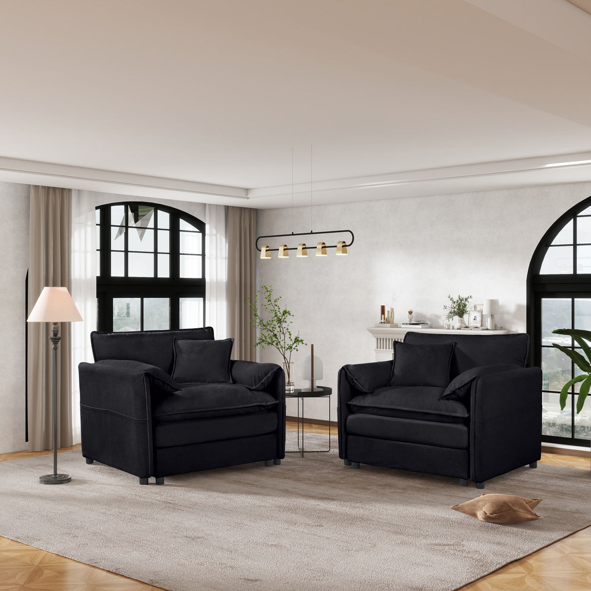 Modern Oversized Accent Chair, Comfy Single Sofa With Large Seat (Set of 2)