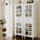 Storage Cabinet, Freestanding Curio Cabinet With Grid Doors & Drawer, Pantry Display Cabinet For Kitchen