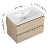 Wall Mounted Bathroom Vanity & Sink, 2 Soft Close Drawers