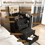 Flip Mirror Vanity Desk With Adjustable LED Lights & Stool For Bedroom
