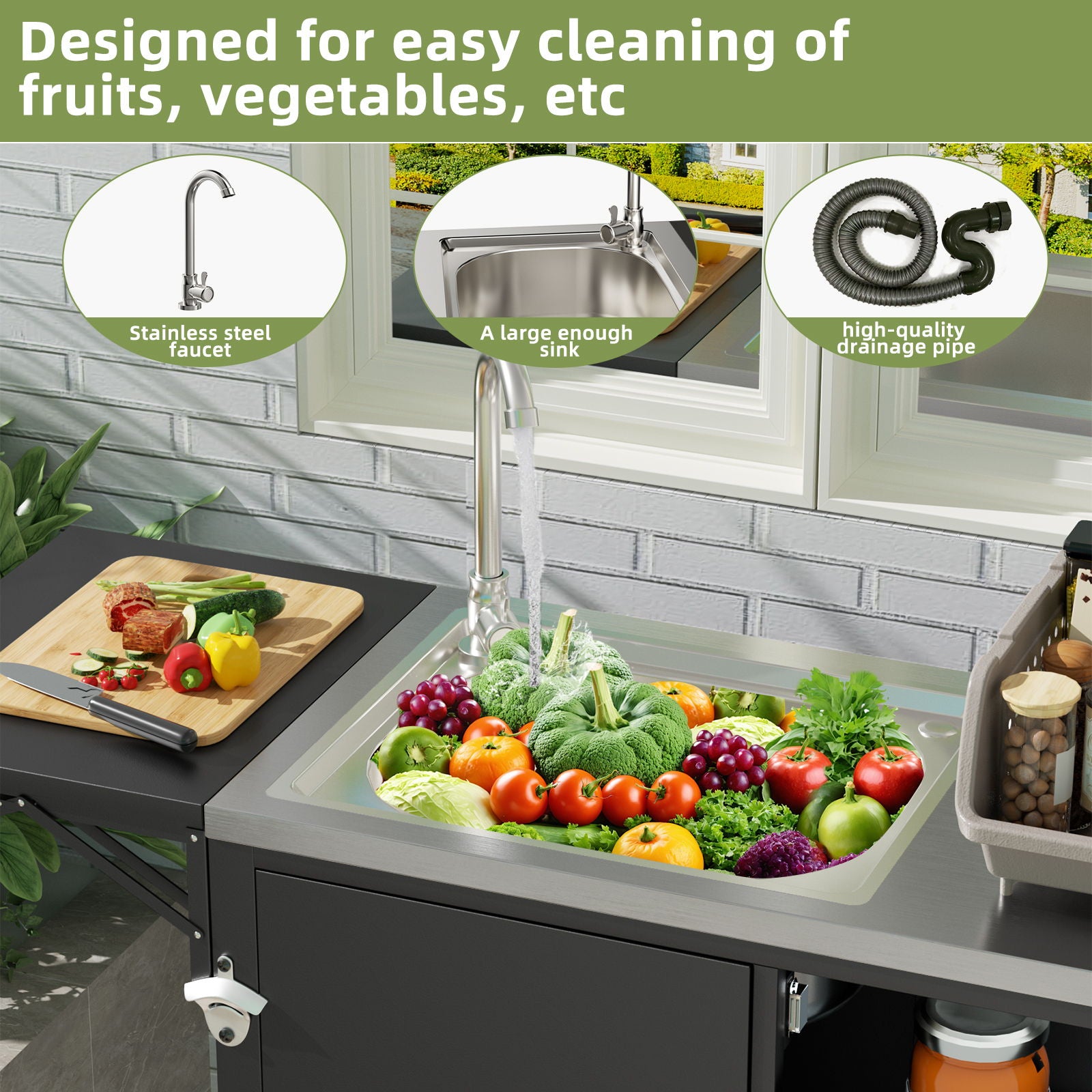 Outdoor Grill Table With Sink, Worktable Kitchen Cabinet Island