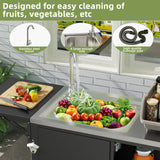 Outdoor Grill Table With Sink, Worktable Kitchen Cabinet Island With Wheels & Foldable Top - Black