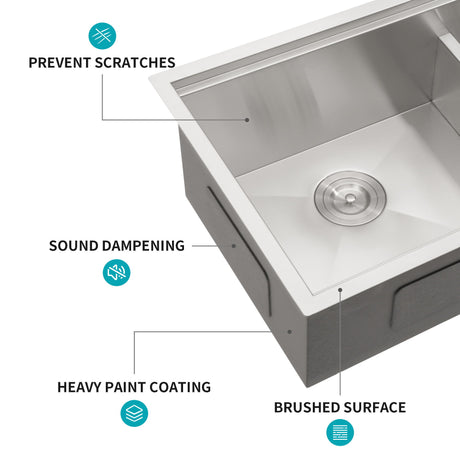 Double Bowl Undermount Kitchen Sink 60 / 40 Split - Brushed Nickel
