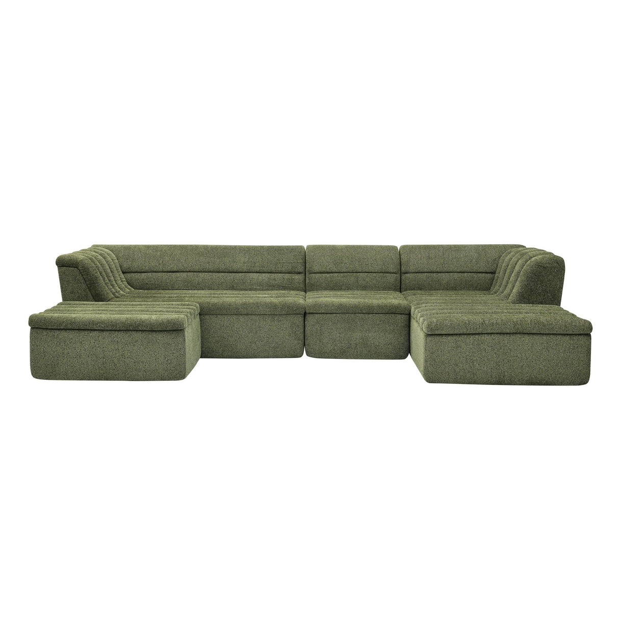 U-Shaped Modular Sectional Sofa With Chaise And Movable Ottoman With Wave-Shaped Armrest