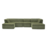U-Shaped Modular Sectional Sofa With Chaise And Movable Ottoman With Wave-Shaped Armrest