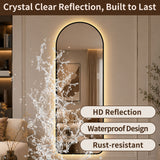 65" X 24" Arched LED Full Length Mirror With Frame, 3 Color Temperatures & Stepless Dimming - Black