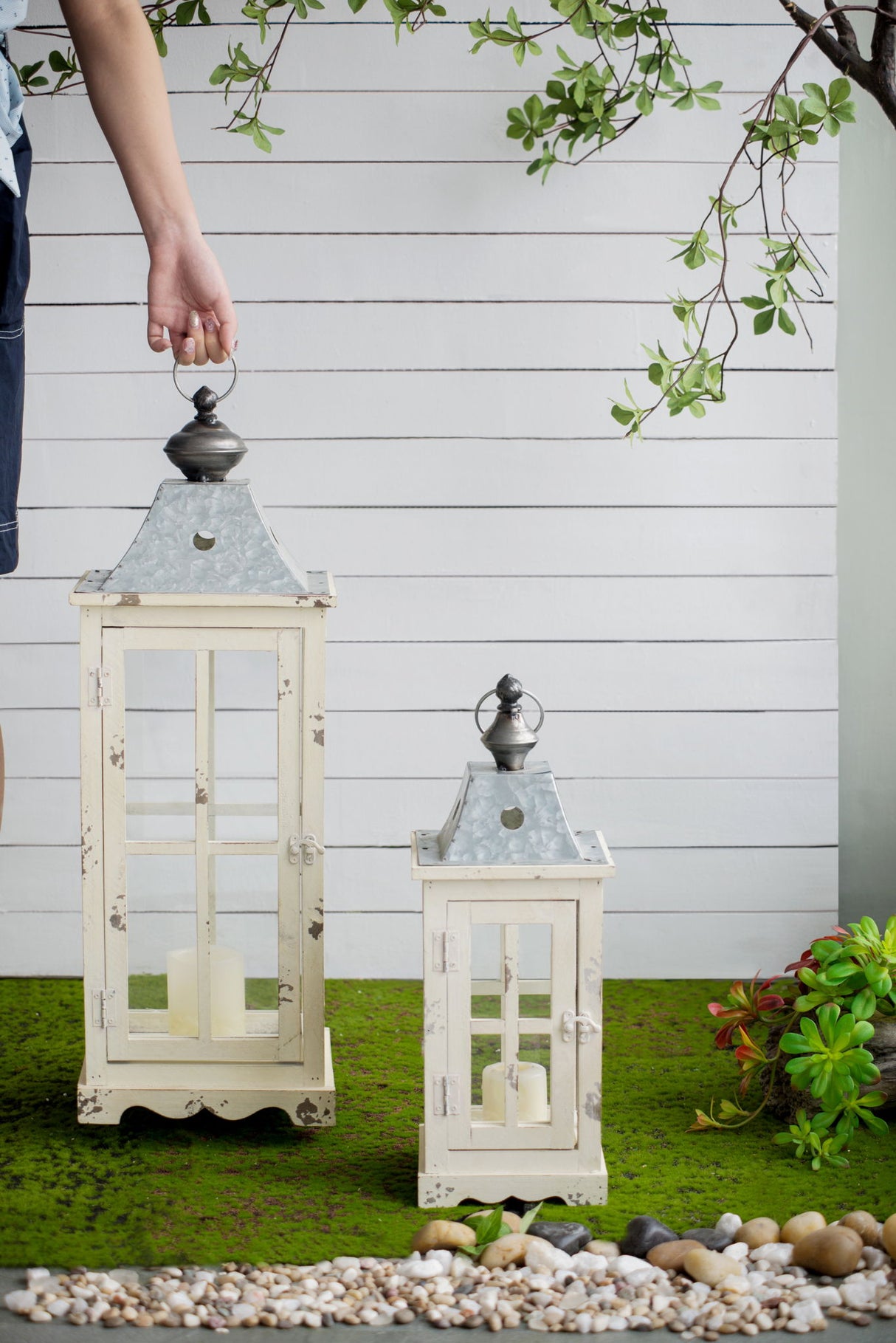 Wooden Candle Lantern Decorative, Hurricane Lantern Holder Decor For Indoor Outdoor, Home Garden - Ivory - Lanterns - Alpine Outlets