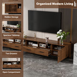 TV Stand, Media Console With 2 Drawers, Soft Closing Slatted Doors, Living Room Entertainment Center - Walnut