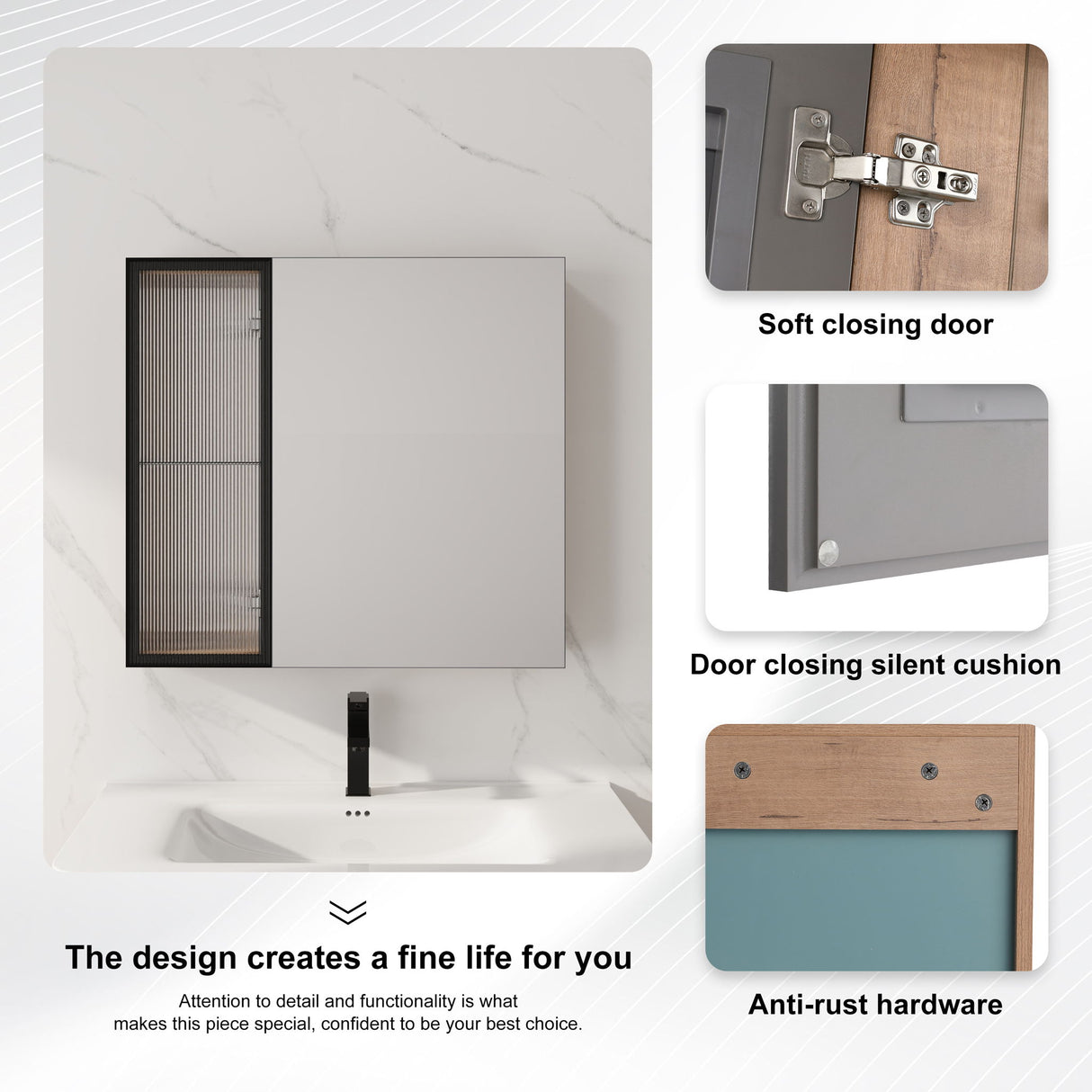 Wall Mounted Bathroom Cabinet & Adjustable Shelves - Imitative Oak