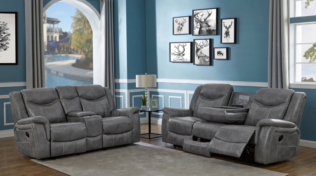 Conrad 2-Piece Grey Faux Leather Motion Sofa Set