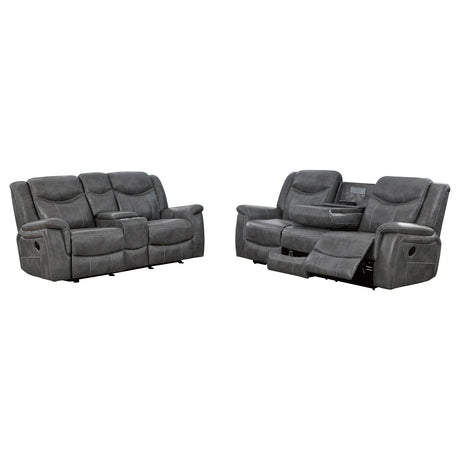 Conrad 2-Piece Grey Faux Leather Motion Sofa Set