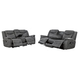 Conrad 2-Piece Grey Faux Leather Motion Sofa Set