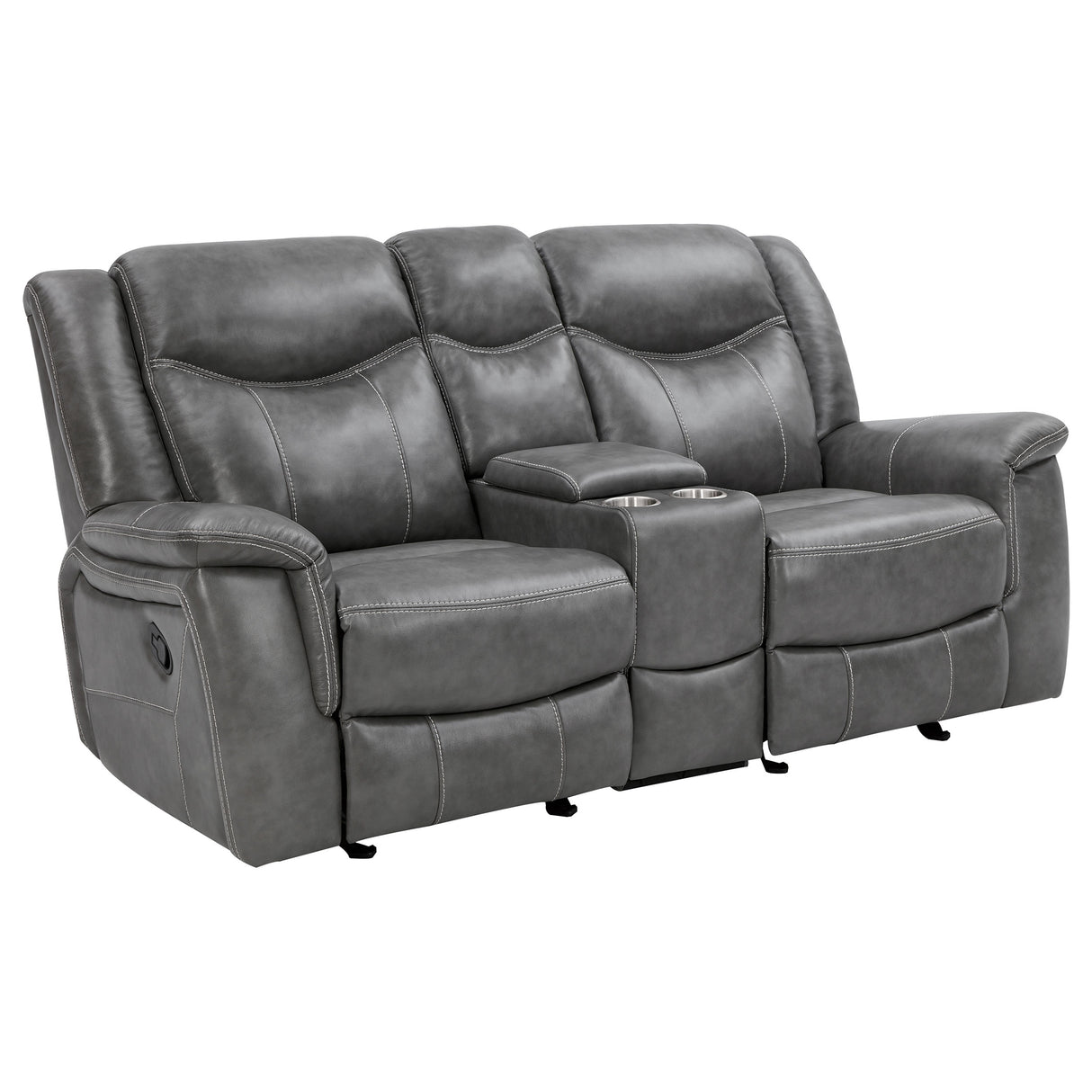 Conrad 2-Piece Grey Faux Leather Motion Sofa Set