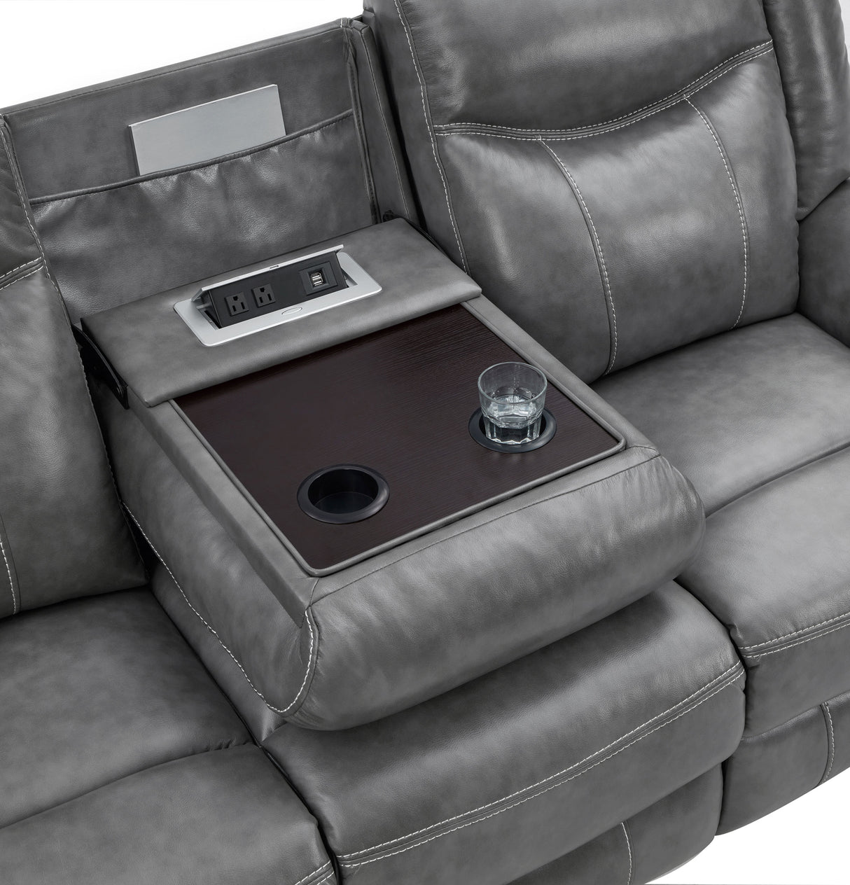 Conrad 2-Piece Grey Faux Leather Motion Sofa Set
