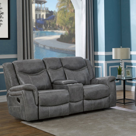 Conrad Upholstered Padded Arm Glider Loveseat in Grey