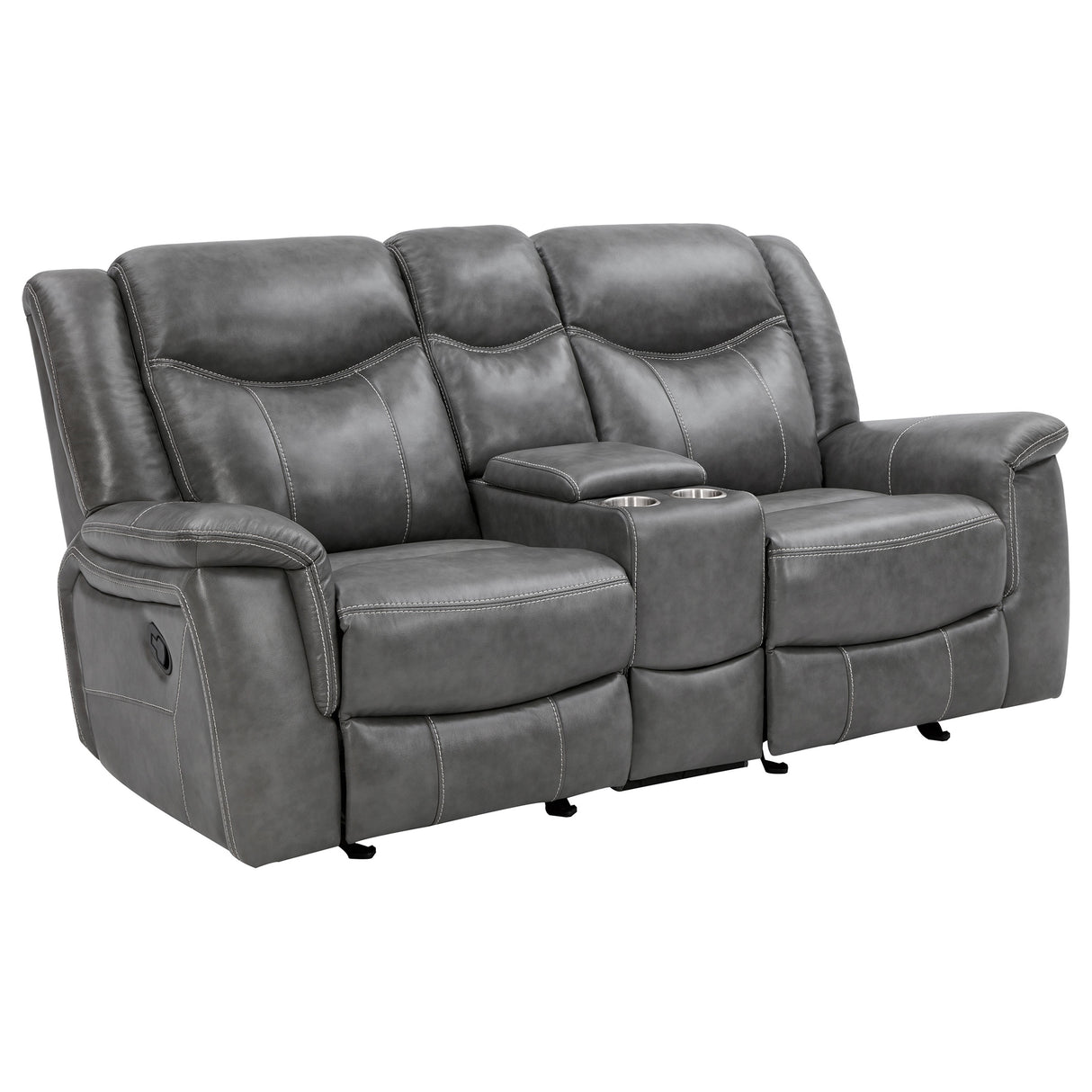 Conrad Upholstered Padded Arm Glider Loveseat in Grey