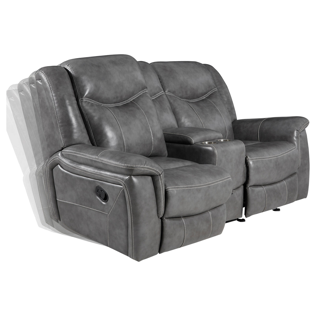 Conrad Upholstered Padded Arm Glider Loveseat in Grey