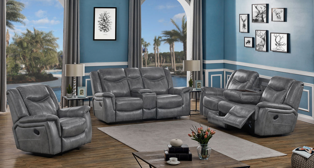 Conrad Upholstered Padded Arm Glider Loveseat in Grey
