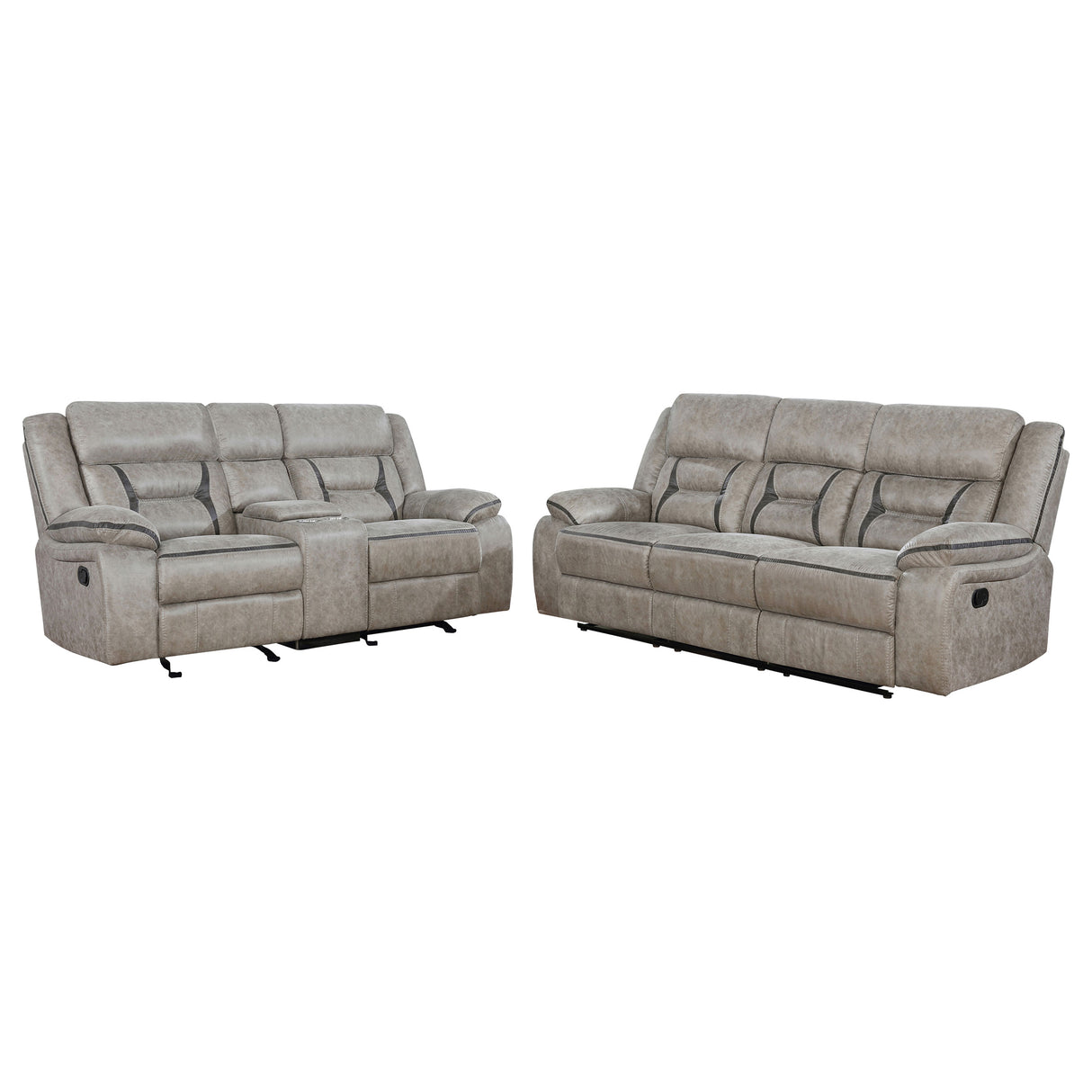 Greer 2-Piece Upholstered Reclining Sofa Set in Taupe