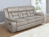 Greer Upholstered Motion Reclining Sofa in Taupe