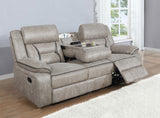Greer Upholstered Motion Reclining Sofa in Taupe