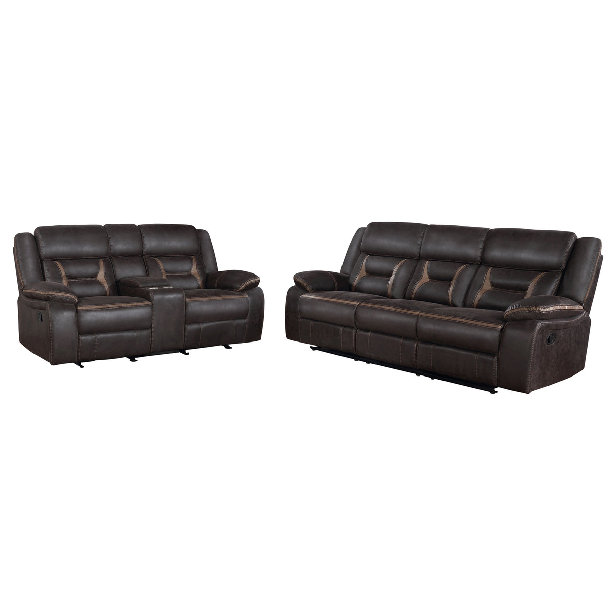 Greer 2-Piece Upholstered Reclining Sofa Set in Brown