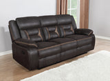 Greer Upholstered Motion Reclining Sofa in Brown