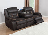Greer Upholstered Motion Reclining Sofa in Brown