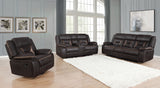 Greer Upholstered Motion Reclining Sofa in Brown