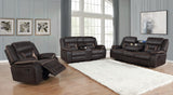 Greer Upholstered Motion Reclining Sofa in Brown