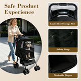 Foldable Pet Stroller For Small Dogs And Cats With Multi Functional Tray