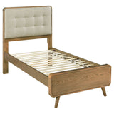 Winston - Twin Platform Bed With Tufted Upholstered Headboard - Light Ash