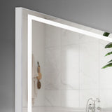 LED Bathroom Vanity Wall Mirror With Straight Edge Design, Frosted Glass Finish, Anti Fog, Dimmable 3 Color Lighting - Silver