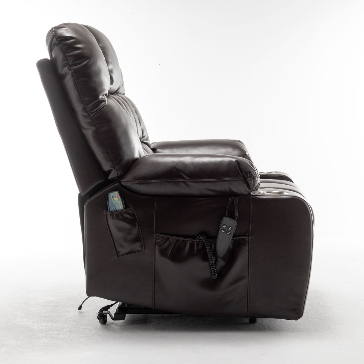 Lift Chair With Heat & Massage, 2 Pockets, 2 Cup Holders, Dual Remote - Wine Red