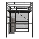 Metal Loft Bed With Wardrobe, Desk, Storage Shelves
