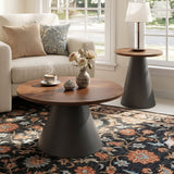 Nesting Coffee Table, Adjustable Foot Pads For Living Room (Set of 2) - Walnut / Black