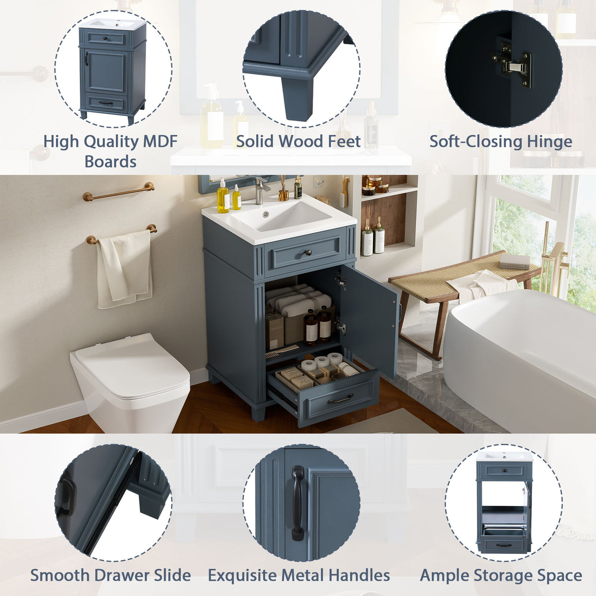 Bathroom Vanity With Sink, Drawer & Soft Closing Door