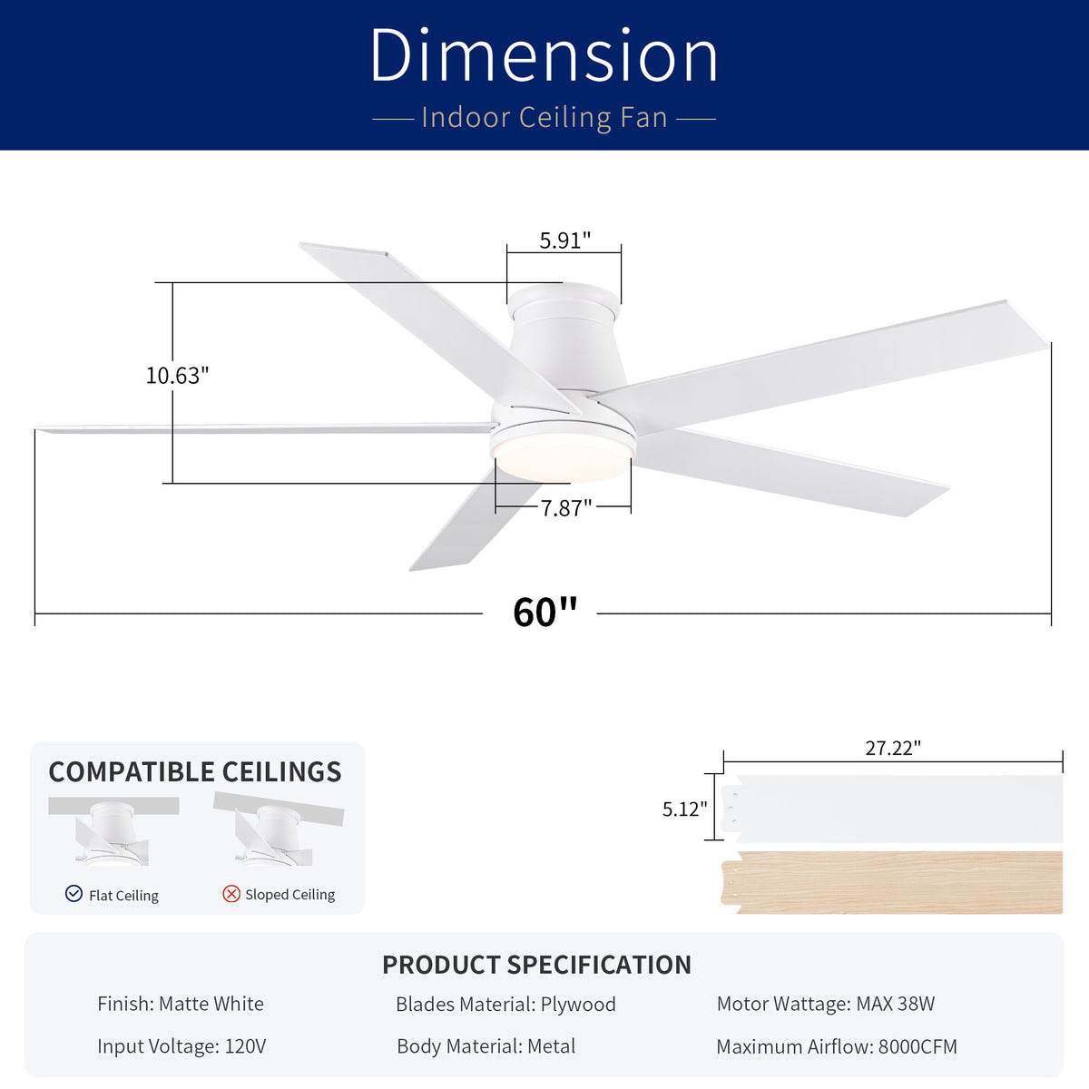 Flush Mount Ceiling Fan With Light