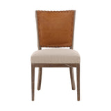 Lina - Leather and Linen Chair - Light Brown / Beige