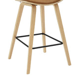 Fox - Counter Height Curved Back Wood Bar Stool With Faux Leather Seat