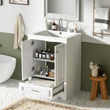 Bathroom Vanity With Ceramic Sink Combo, Modern Freestanding Storage Cabinet With Silver Handles