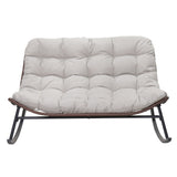 Double Wide Rocking Papasan Chair, 2 Person Outdoor Lounge Seating - Acacia Wood / Beige