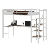 Loft Bed & L-Shaped Desk, Large Storage Space