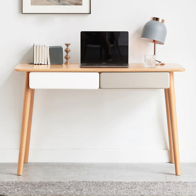 Computer Desk Large Size Office Desk With 2 Drawers, Modern Simple Style PC Table With Gap Design For Home Office - White / Gray - Computer Desks - Alpine Outlets