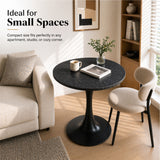 Round Dining Table With Faux Marble Top And Metal Pedestal +, 23.6" Diameter For Kitchen, Living Room, Small Spaces