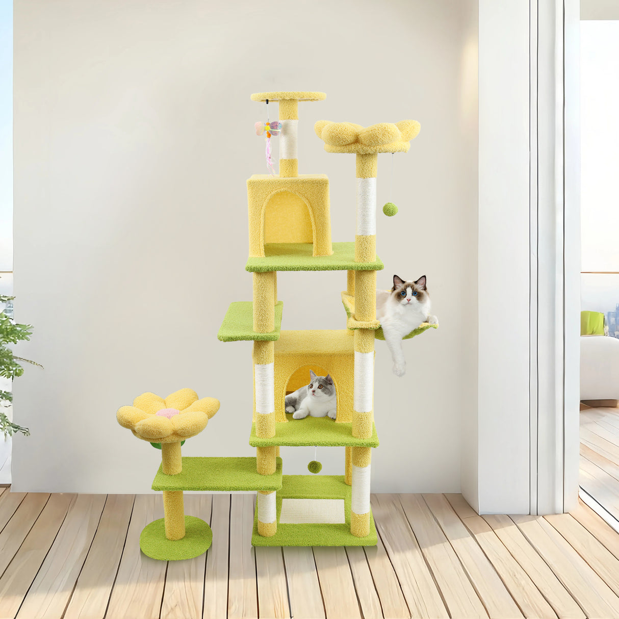Flora 71-Inch Flower Cat Tree with Large Condo and Hammock in Multiple Colors