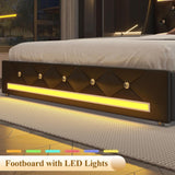 Wingback Upholstered Bed Frame With LED Lights, Charging Station