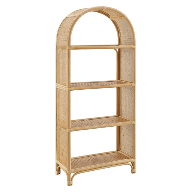 67" Tall Arched Natural Rattan and Wood Bookshelf - Bookcases available at Alpine Outlets in Denver