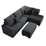Modern Style Sectional Set With USB Port, Storage Ottoman
